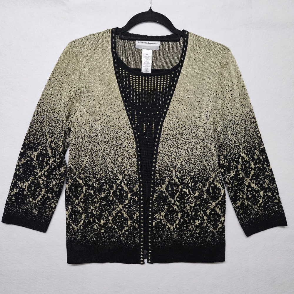 Alfred Dunner Cardigan Sweater Built in Tank Gold and Black Wedding Dressy PS